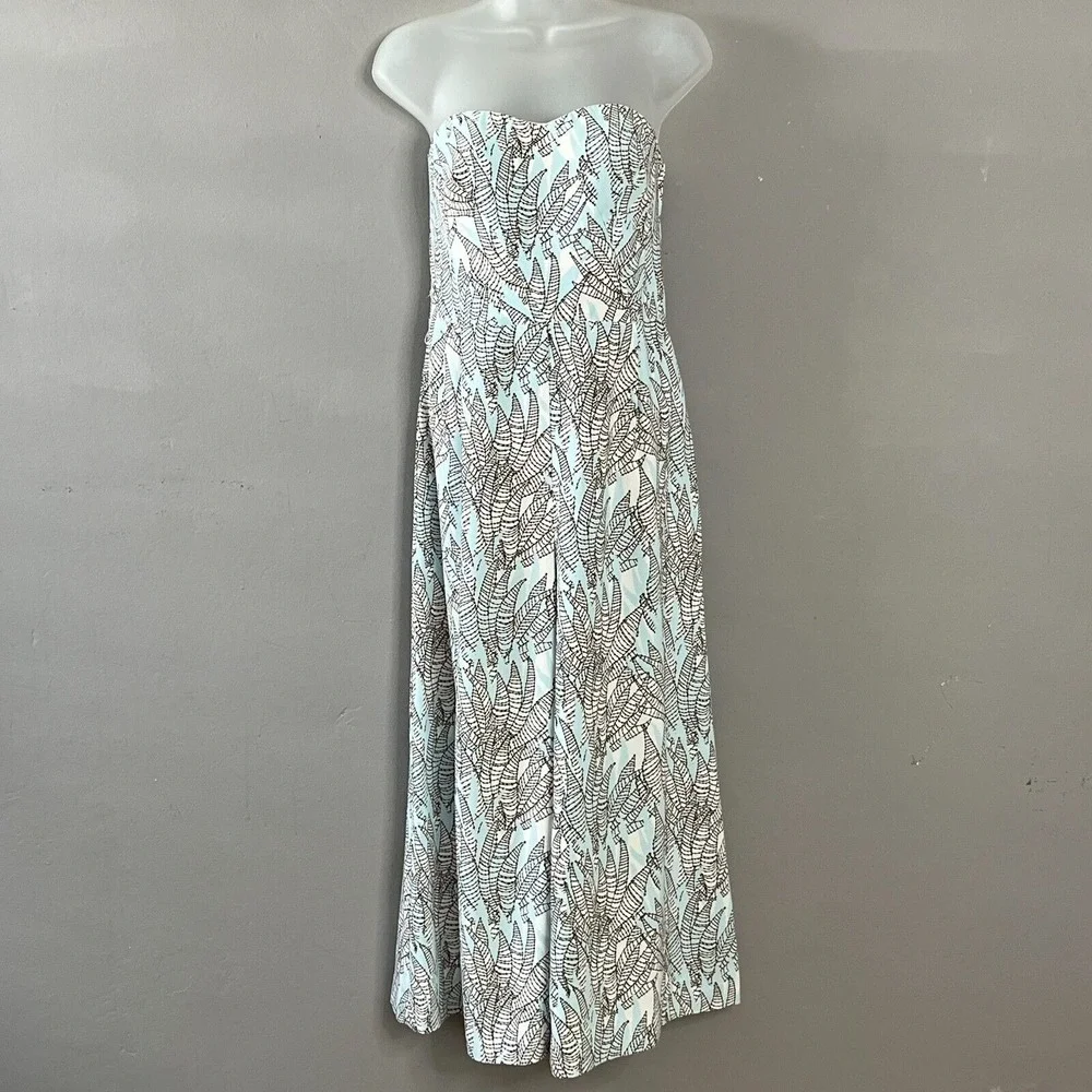 H & M Strapless Leaf Print Jumpsuit Resortwear‎ Coastal Cowgirl Crop Wide-Leg 10 - Picture 5 of 14